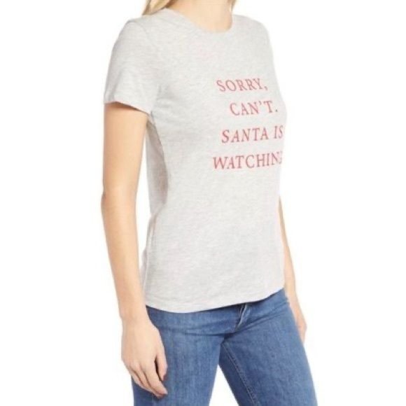 1901 ‘Sorry, Can't. Santa Is Watching’ Crew Neck Short Sleeve Graphic T-… - Picture 3 of 11